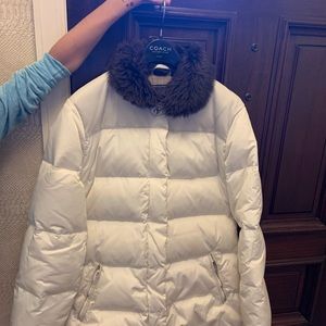 Coach down coat with lamb shearling collar